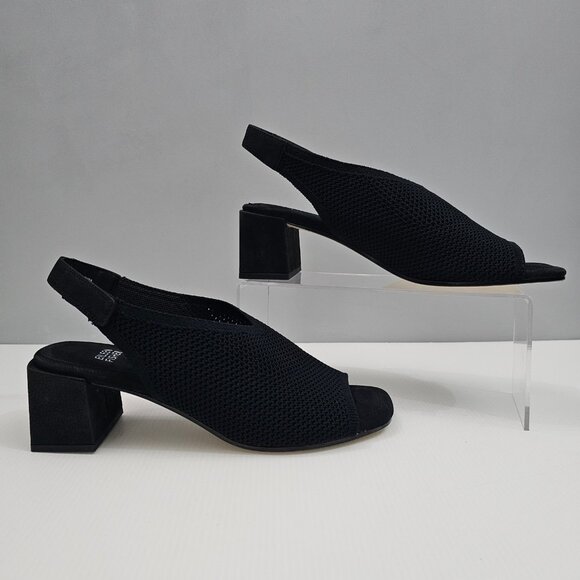 Eileen Fisher Trudy Sandal Womens 9 Black Stretch Knit Block Heel Slingback - Picture 3 of 12